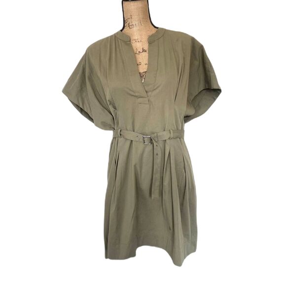 Zara ZW Collection Short Belted Dress Army Green Minimalist Contemporary Size XL - Picture 1 of 7
